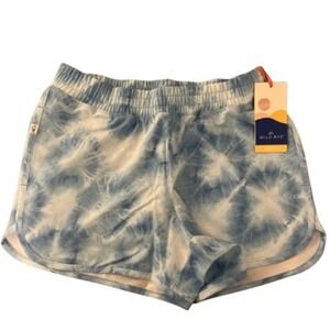 Wild Rye Tie Dye Athletic Shorts Women's Blue White Elastic Waist Pockets, 2